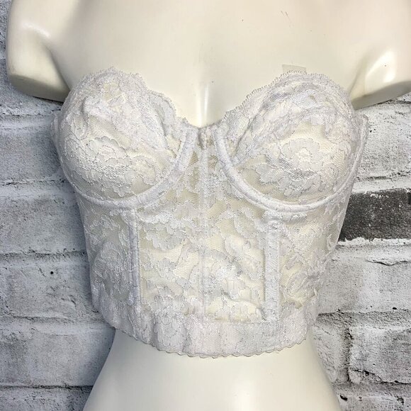 Vintage Vogue Bra White Sheer Lace Corset Crop Bustier Top - Picture 2 of 9